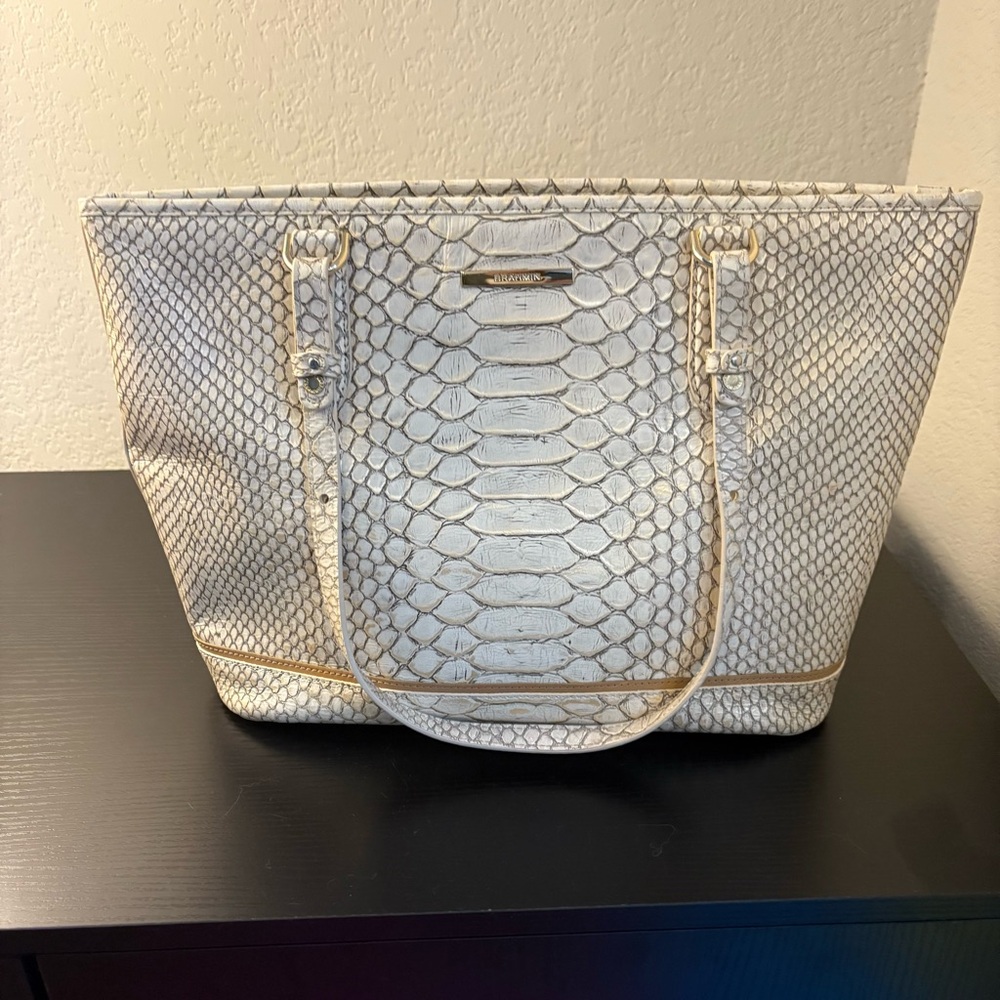 Brahmin White Textured Tote Bag